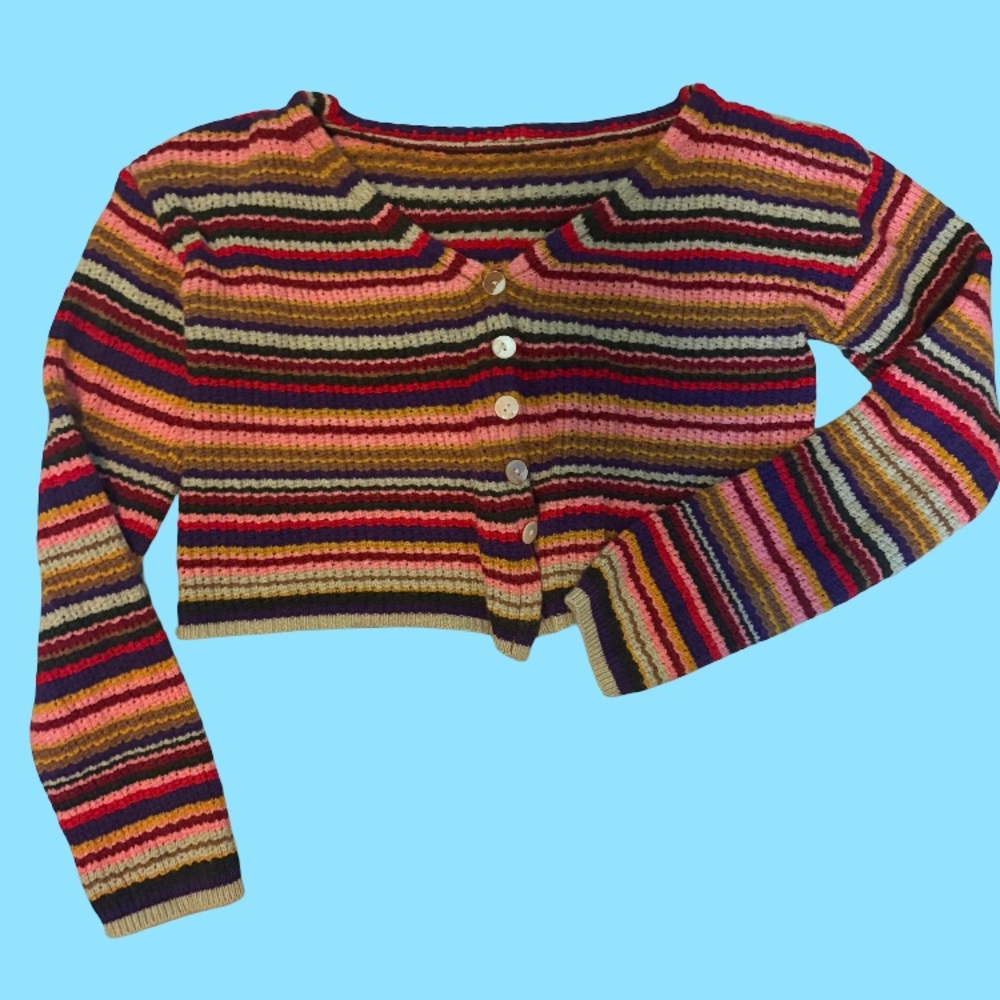 Striped Multicolor Women's Cropped Knit Sweater
